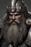 Placeholder: Dungeons and Dragons portrait of the face of a dwarven barbarian with silver armor and a thick black warhammer