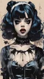 Placeholder: Poster in two gradually, a one side malevolent goth vampire girl face and other side the Singer Melanie Martinez face, full body, painting by Yoji Shinkawa, darkblue and sepia tones,