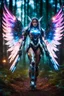 Placeholder: Front View night photography Beautiful Angel mecha in Magical Forest full of lights colors, Photography Art Photoshoot Art Cinematic Soft Blur Colors - on Running Dramatic Pose