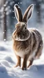 Placeholder: hare in the snow, magazine cover illustration by pen and charcoal, signed, bokeh like f/0.8, tilt-shift lens 8k, high detail, smooth render, down-light, unreal engine, prize winning