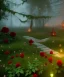 Placeholder: roses, axe, viking, romance, fantasy, fairies, runes, norse, red, goth, cinematic lighting, octane render, ambiance, professional photo, unreal engine