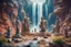 Placeholder: archeologists discovering storm giant people worshipping statues and idols, on a strange planet with weird colors and waterfalls, bokeh like f/0.8, tilt-shift lens 8k, high detail, smooth render, down-light, unreal engine, prize winning