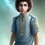 Placeholder: beautiful 12 year old arabic boy with very long curly hair and light blue eyes