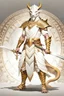 Placeholder: Full Body, White Dragonborn, Monk, Fighter Pose, White and Gold outfit colour theme