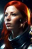 Placeholder: cosmos woman, redhair, photorealistic, wet skin, space uniform, tanned skin