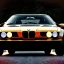 Placeholder: fullbody classic style concept BMW M1 3/4 Front View, retro design study, classic steel wheels, toned colors, art by cheryl kelley