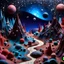 Placeholder: Detailed creepy landscape made of modeling clay, stars and planets, Roger Dean, Tim Burton, strong texture, Ernst Haekel, extreme detail, Max Ernst, decal, rich moody colors, sparkles, bokeh, odd