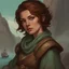 Placeholder: portrait; solid background; dungeons and dragons; human; female; short brown hair; sea green eyes; the fathomless; clothes for sea travel