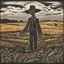 Placeholder: A scarecrow in the Welsh field painted by a fine linocut