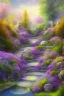 Placeholder: garden sky field trees river pools gold white purple stairs