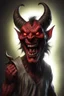 Placeholder: A realistic ghoulish laughing devil with glowing eyes and horns, leaning forward at an angle as if over someone's shoulder, facing right, holding a large sign that says "SOLD" in clear letters. No humans, no extra subjects, cinematic horror lighting.