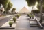 Placeholder: urban design tourist walkway with the pyramids , moder street seating , planters