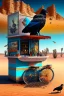 Placeholder: abstract scene of an astraunot in the desert drinking tea, an ice cream stand, broken tricycle,.dead fish, black crow, a cow and a skull, hyper realistic, 8k quality, striking colours, chaos80,