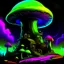 Placeholder: A fantabulous black, lime, and cyan (((mushroom tower house))) erected atop a (geologic pillar), surrounded by the uncanny imaginative ((( swirling skies))), offset by the stark hues of a (neon-tinged nebulous space scape), within. captured by the hand a skilled master painter with a focus on (softly blurred compositions and voluminous lighting).