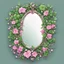 Placeholder: Create an Artwork of a Mirror with ivy branches and pearls necklace, Like a creative Logo for a Varasity Jacket to put a random number uin it, Vector illustration. Colors should be pink and green