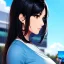 Placeholder: black haired woman, casual clotting, realistic, HD4k, watery cloud background, close up shot,