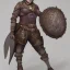 Placeholder: Fantasy, full body, watercolor, chain mail, Anglo Saxon, masked helmet, holding a spear, round shield