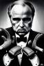 Placeholder: marlon brando as the mafia godfather wearing gloves, balcony on casino top floor, 4k, trending art, weird perspective, realism, spray paint, detailed