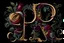 Placeholder: CALLIGRAPHY ART PAINT LETTER a letter r and letter u ITALIC STYLE, contiguos letters, baroque and flowers and skull all around and dark