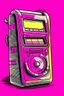 Placeholder: A bright pink, handheld cassette player with a rewind button held down captures a fleeting glimpse of a loved one on the tiny screen. Style: 80s Nostalgia, Mood: Sentimental, Lighting: Warm, yellowed light from a streetlamp, T-shirt design graphic, vector, contour, white background.