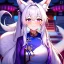 Placeholder: Clear focus, 8k, high quality, detailed, beautiful lighting, fox girl, vibrant colors, white long hair, vibrant purple eyes, chinese clothes, ponytail, nervous