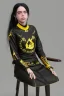 Placeholder: Billie Eilish, sitting on a chair, Black Short Dress, high detail