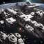 Placeholder: a sprawling scientific space station surrounded by asteroids