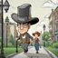 Placeholder: Cartoon of man with a serious hat walking miranda in front 4k