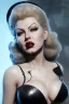 Placeholder: Lana Turner as evil queen in black leather, leather, busty, cleavage, angry, stern look. character design by cory loftis, fenghua zhong, ryohei hase, ismail inceoglu and ruan jia. unreal engine 5, artistic lighting, highly detailed, photorealistic, fantasy