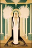 Placeholder: a woman with feathers in an Art Deco foyer by artist "Erté",by artist "Leonora Carrington"