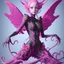 Placeholder: butterfly, highly detailed, pink, rabbit, blood, scythe, goth woman, leaning pose, full body, squid, intricate detail , plants, wildflower, nest, octopus, fly,