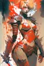 Placeholder: Alessandra DaDario mistress, fencing stance, red leather armor, red leather combat boots, short pixie blonde hair, big chest, final fantasy tactics, showing skin, big hips no clothing, happy, Full body, Beautiful waifu style girl, hyperdetailed painting, luminism, art by Carne Griffiths and Wadim Kashin concept art, 4k resolution, fractal details bioluminescence , 3d render, octane render, intricately detailed , cinematic, trending on artstation ,Centered hyperrealistic cover photo awesome full