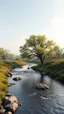 Placeholder: 3D , a river stream nice tree in the background, high Quality picture , 8k