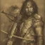 Placeholder: Portrait of a barbarian warrior with vig axe in the style of Albrecht Dürer