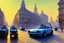 Placeholder: Sunny day, cyberpunk city, moedern cars, alfred sisley impressionism painting