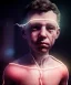 Placeholder: Ultra realistic photographic night portrait, medium shot view, cinematic, many clones naked, young, face shaved, led lights <child man> <hanging wires> many wires connected to the head <perfect pupil> <cyborg> <garage> <sci-fi futuristic> <thriller>, fog, soft color, highly detailed, unreal engine 5, ray tracing, RTX, lumen lighting, ultra detail, volumetric lighting, high definition.