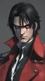 Placeholder: 10k resolution, unreal engine 5, hellsing, Vampire Alucard smirking, black hair, red coat
