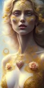 Placeholder: ultradetailed beautiful portrait painting of love Aphordite with short flowing golden hair and sharp piercing gaze of deep grey eyes, alluring beauty, smiley lip, wearing diamond-jewels, roses, ultra ornate, gold leaf deatils, wearing white dress, by conrad roset, greg rutkowski and artgerm, trending on artstation