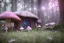 Placeholder: a cute fairy house pink and blue in the forest, spring time, mushrooms, 8k, flickering light, centered, high-quality, fine-detail, digital art, detailed matte, volumetric lighting, illustration, 3D octane render