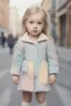 Placeholder: Illustration of fashion model vlada roslyakova as toddler,,, in the street ,, style of Marcel Marlier, pastel colors
