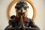 Placeholder: full body portrait of humanoid weasel shiny yoga commando crow air captain racer semi transparent hypnotic kind eyes in front of mirror