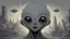 Placeholder: Very creepy grey aliens, large head, tiny eyes, emerging from their space ship in a large city