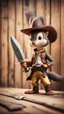 Placeholder: wanted poster on wooden wall depicting a handsome cute cowboy Lucky Luke squirrel ninja with large butterfly knife,bokeh like f/0.8, tilt-shift lens 8k, high detail, smooth render, down-light, unreal engine, prize winning