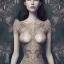 Placeholder: An woman with a beautiful face in a lace night dress, a thin lace dress and a body with designs in the shape of tree leaves on it, anatomical and full body shape with detailed details, the parts of the girl's body can be seen under the dress, a girl with breasts Big, dreamy and artistic painting, full HD 3D painting quality, 4K, 8K