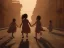 Placeholder: children playing on the Indian street capture them against the sun and make an art silhouette, hyper details, real sharp, 8k