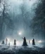 Placeholder: photographic quality, night, mystical, moon light, 5 beautiful young witches, pagan, goth, monolith, fires, woods, dark, misty, moody, dancing, ultra detail,