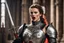 Placeholder: portait of a menacing bride in revealing bloody heavy armour, she holds a wedding rapier, she sticks out her tongue, shows her fangs and gives the finger [scene in a cathedral]