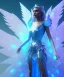 Placeholder: A crystalised queen, atmospheric, realistic, unreal engine, cinematic lighting, octane render. blue, pink, transparency, light, shine,bright, full body, transparent wings, blonde, long hair, nice smile