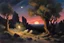 Placeholder: Night, rocks, mountains, trees, rocky land, sci-fi, Rodolphe wytsman and wilfrid de glehn impressionism paintings