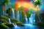 Placeholder: island waterfall palms twigs bubble spring sunset rainbow